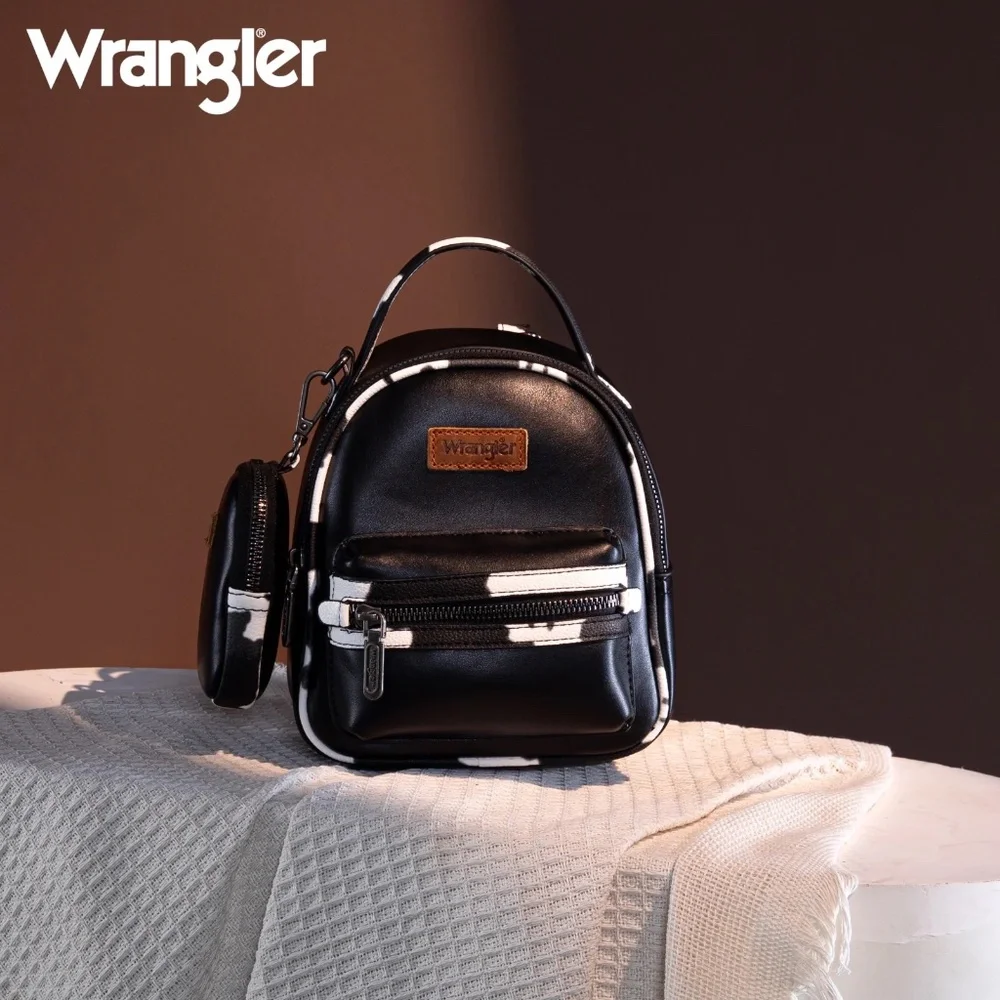 Wrangler Cow Print Trimmed Mini Backpack With Coin Pouch - Black